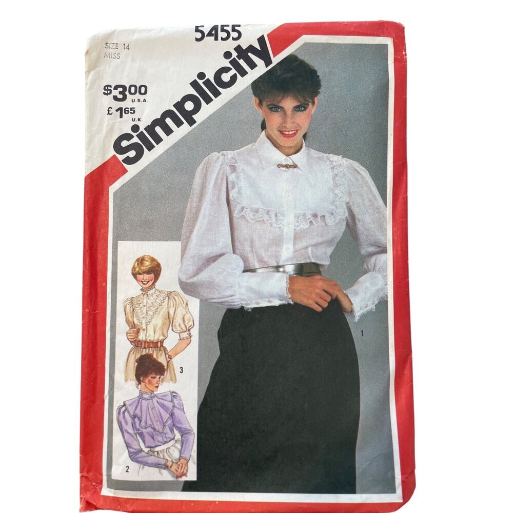 80s Simplicity 5455 Blouse Pattern Size 14 Misses Vintage 1982 15 Pieces CUT